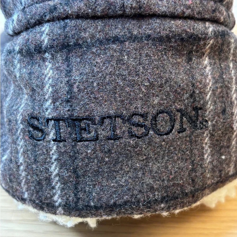 Stetson Plaid Brown and Cream Faux Sherpa Trapper‎ Hat Large
